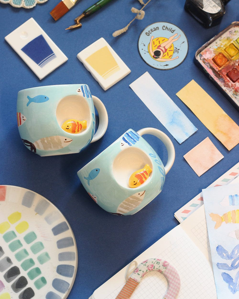 Peek A Boo Handpainted Ceramic Mug - Fish
