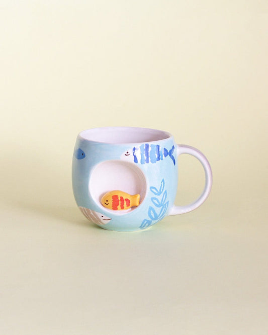 Peek A Boo Handpainted Ceramic Mug - Fish