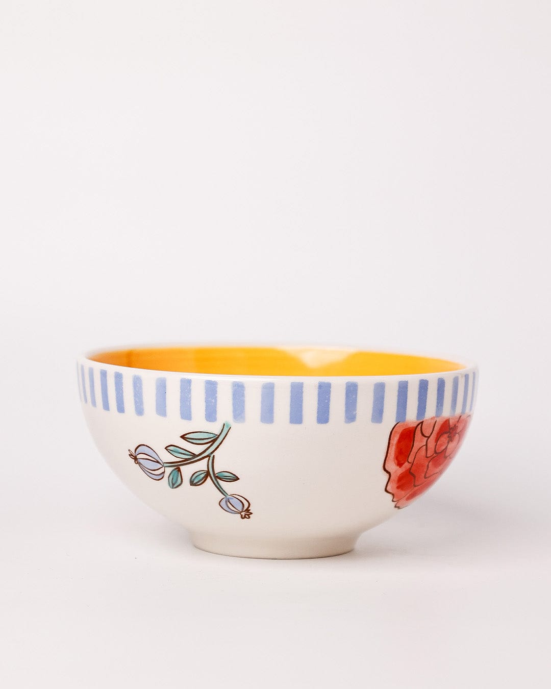 Stripe & Stem Handpainted Ceramic Bowl 15 cm