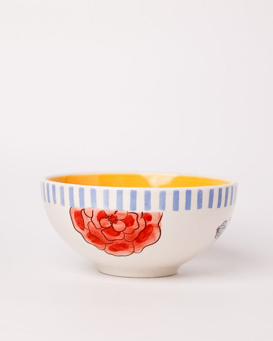Stripe & Stem Handpainted Ceramic Bowl 15 cm