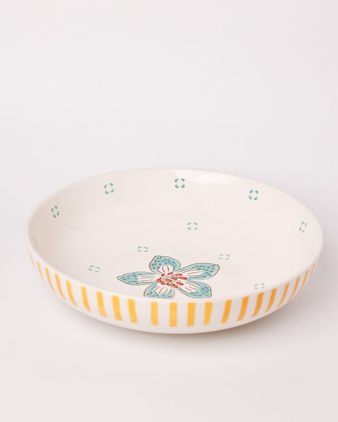 Stripe & Stem Handpainted Ceramic Pasta Bowl 21 cm