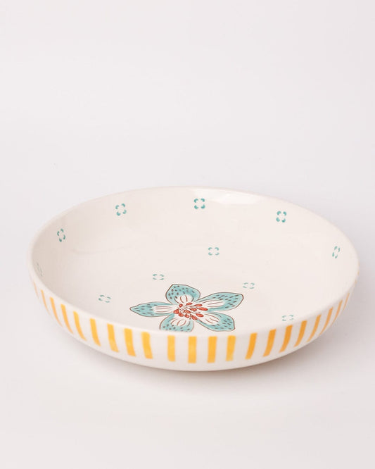 Stripe & Stem Handpainted Ceramic Pasta Bowl 21 cm