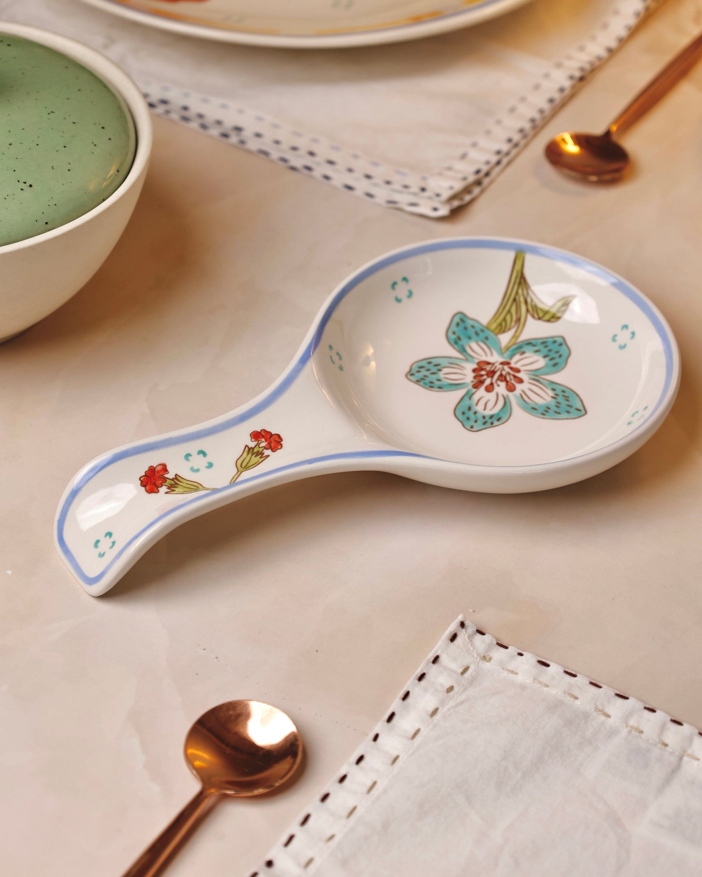 Stripe & Stem Handpainted Ceramic Spoon Rest
