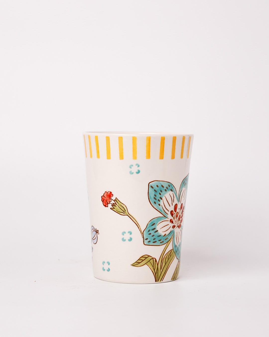 Stripe & Stem Tall Handpainted Ceramic Coffee Mug with Lid 355ml