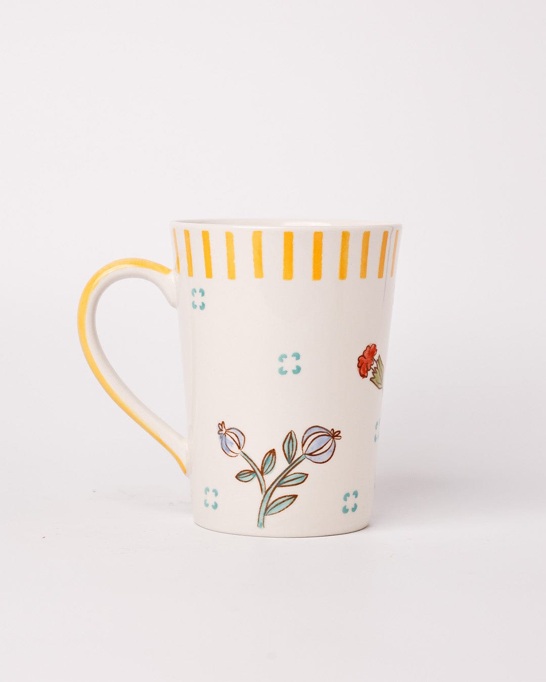 Stripe & Stem Tall Handpainted Ceramic Coffee Mug with Lid 355ml