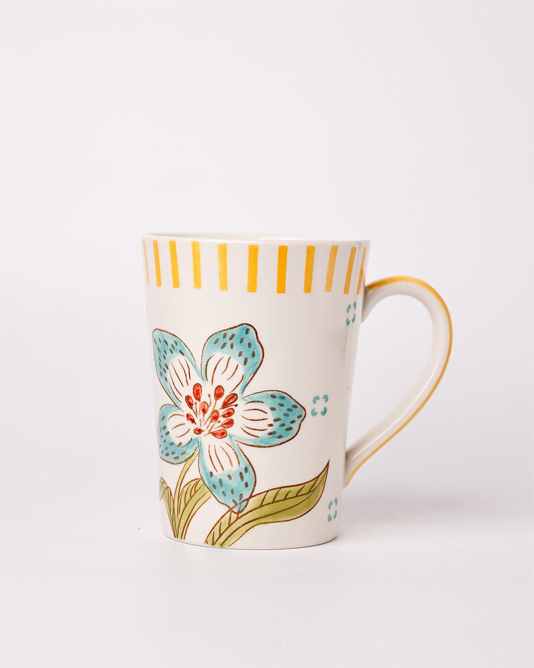 Stripe & Stem Tall Handpainted Ceramic Coffee Mug with Lid 355ml