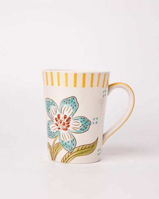Stripe & Stem Tall Handpainted Ceramic Coffee Mug with Lid 355ml