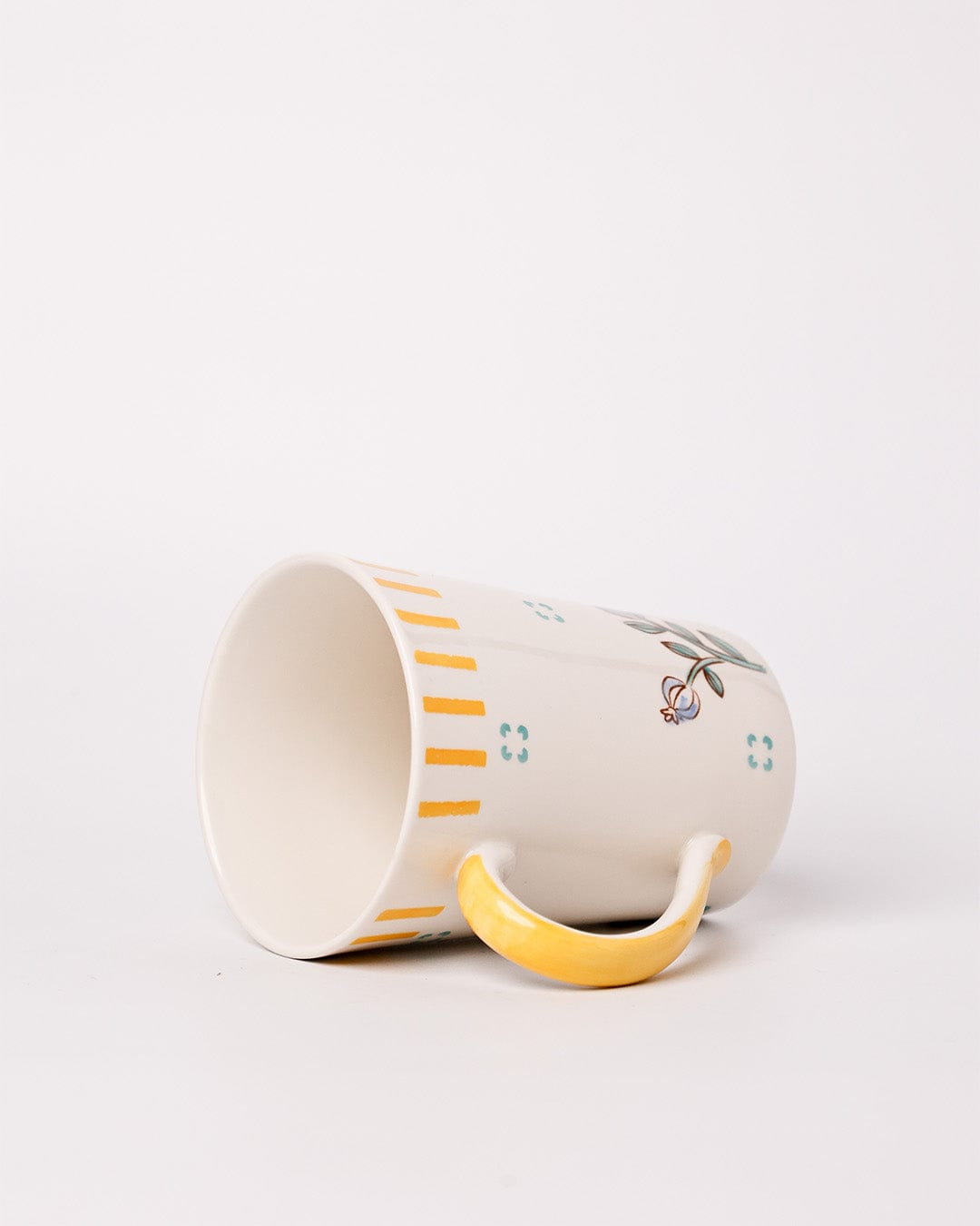 Stripe & Stem Tall Handpainted Ceramic Coffee Mug with Lid 355ml