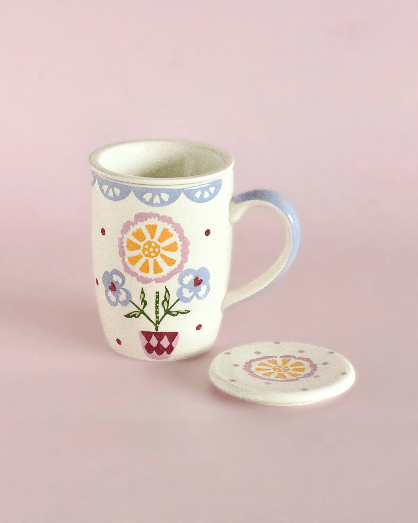 Sundrop Handpainted Ceramic Mug With Infuser and Lid 385ml