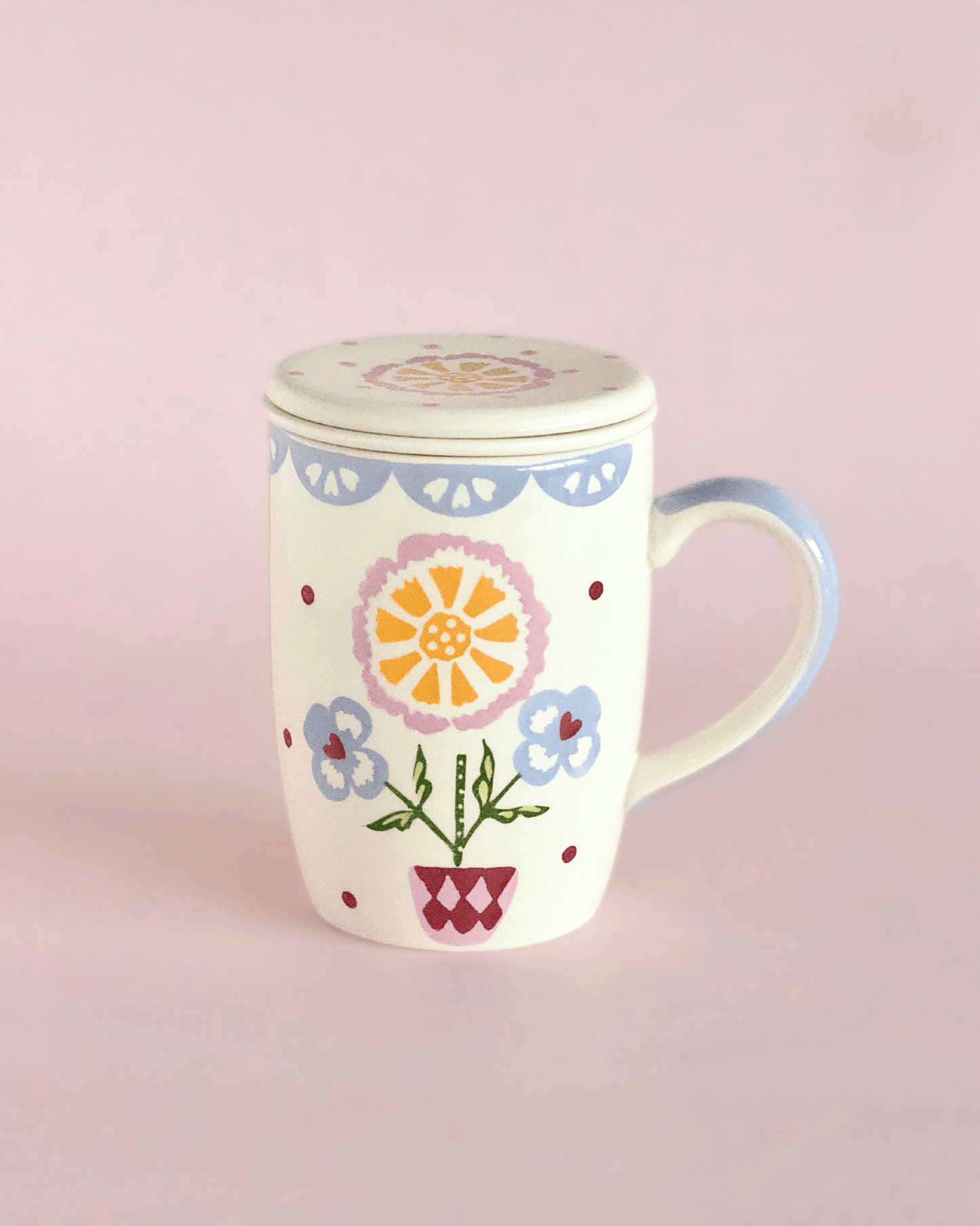 Sundrop Handpainted Ceramic Mug With Infuser and Lid 385ml