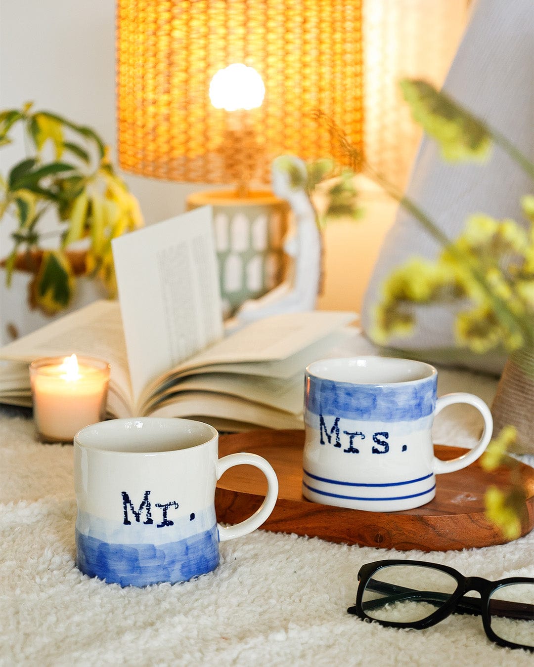 Mr & Mrs Handpainted Ceramic Mugs - Set Of 2