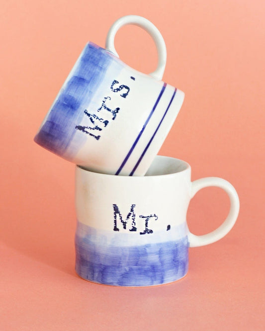 Mr & Mrs Handpainted Ceramic Mugs - Set Of 2
