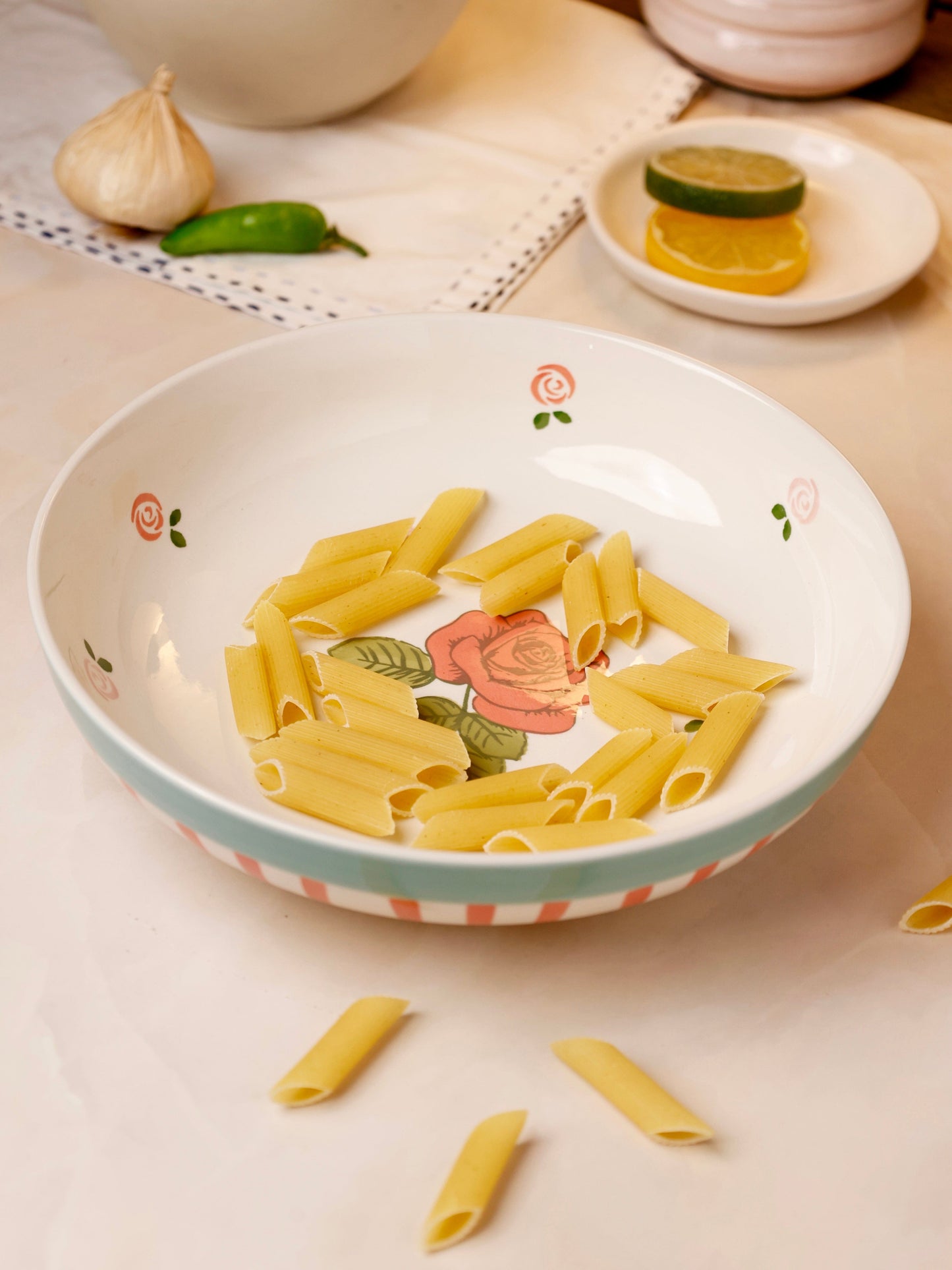 Tea Garden Handpainted Ceramic Pasta Bowl 21 cm