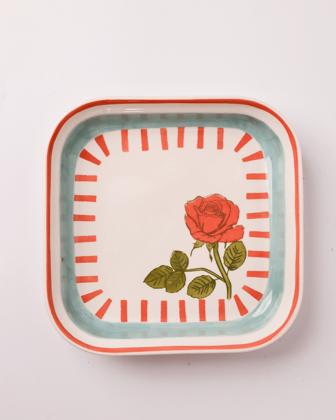 Tea Garden Handpainted Ceramic Square Snack Plate 15.5cms