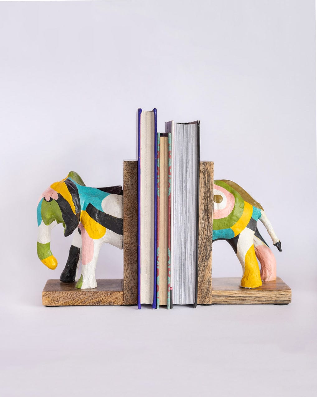 Technicolour Tusker Wooden & Handpainted Paper mache Bookends