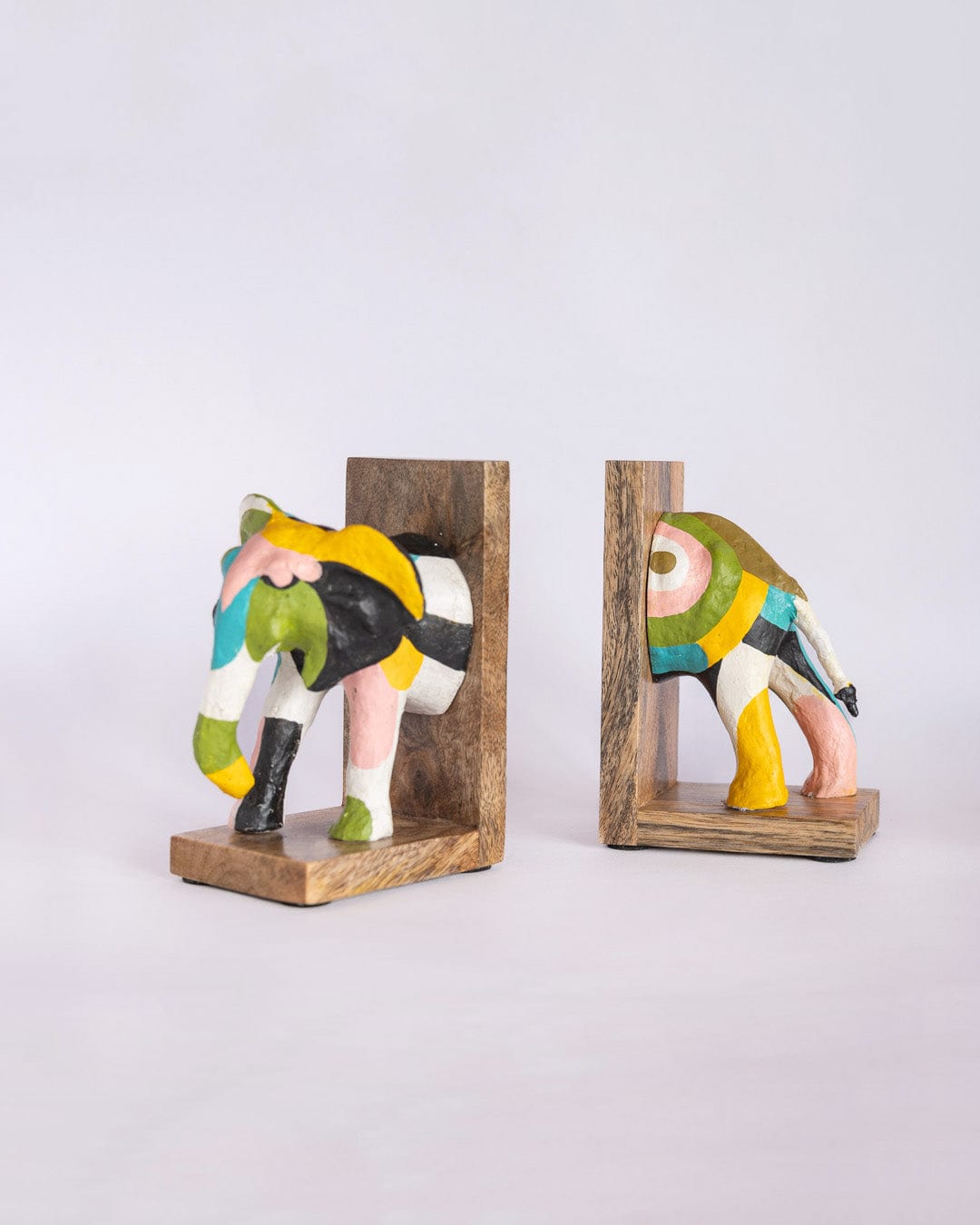 Technicolour Tusker Wooden & Handpainted Paper mache Bookends