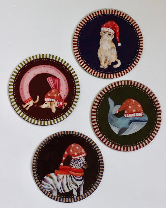 The Xmas Cozy Creatures Coasters - Set of 4